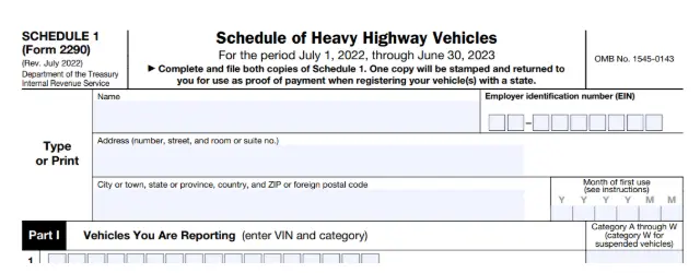 Schedule 1 form 2290